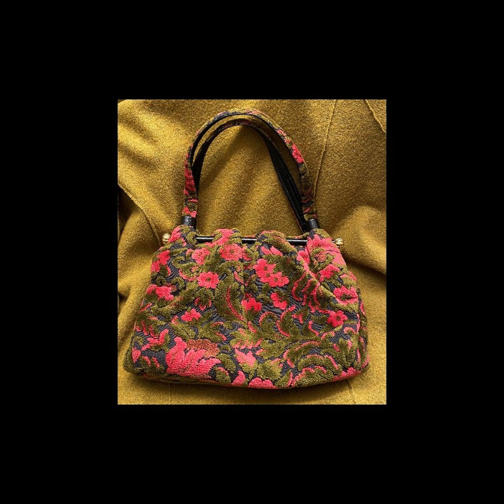 Vintage 1960s Floral Chenille Brocade Carpet bag